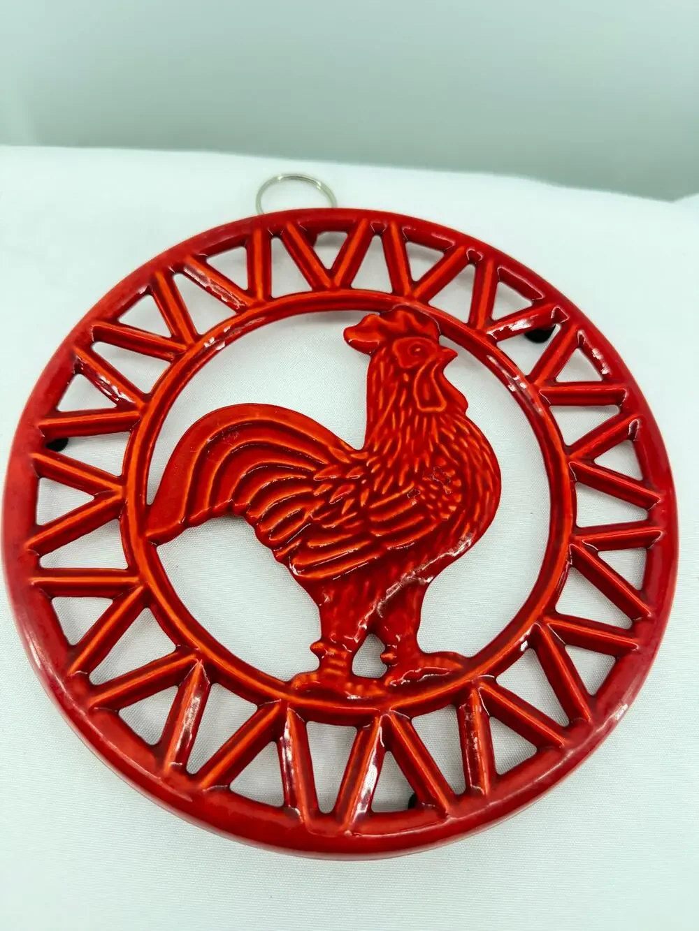 Red Rooster Trivet Wall Hanging Farmhouse Cottage Kitchen Decor Cast Iron 7 Inch